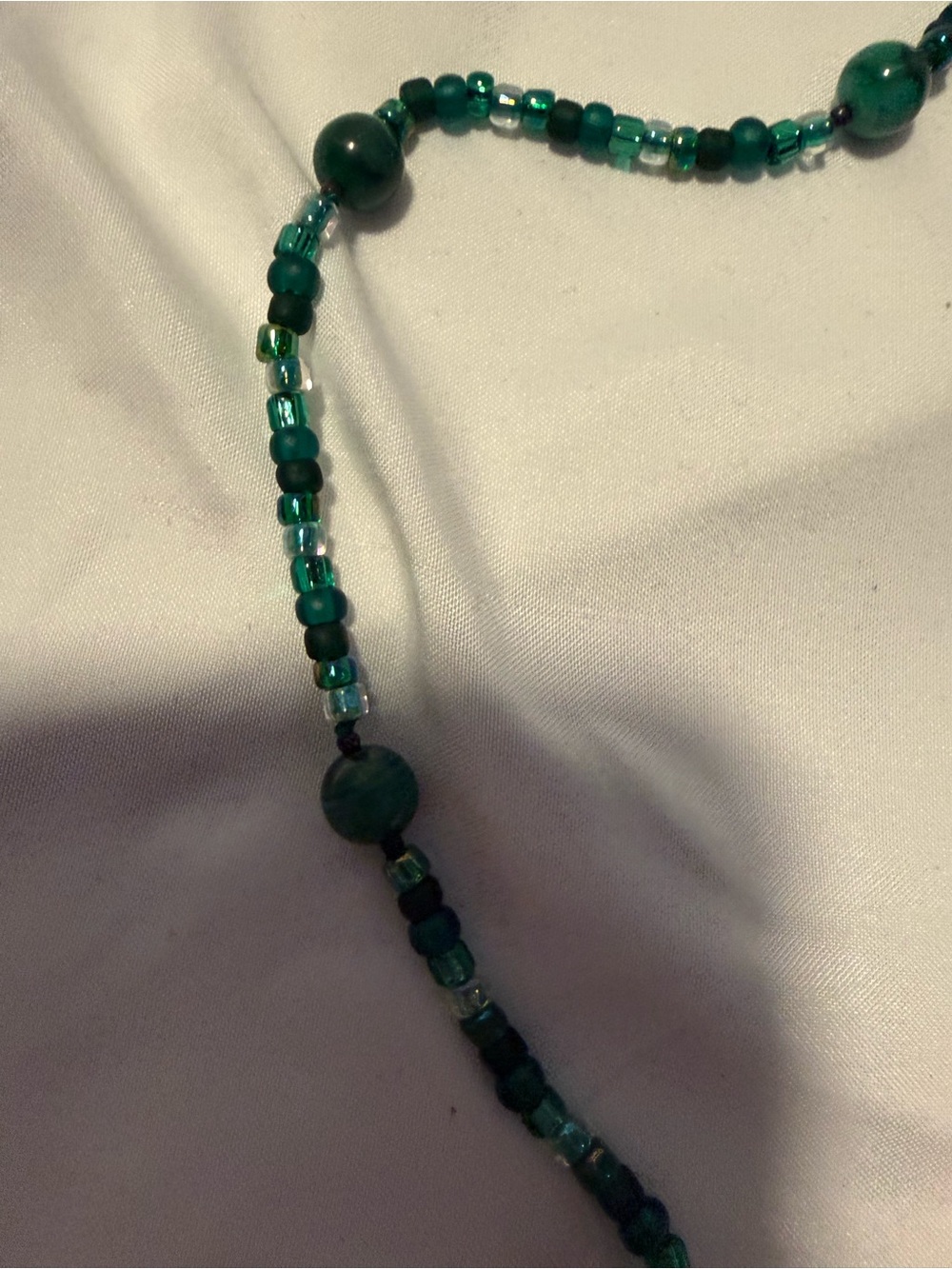 Vintage Long Green Glass Bead Lariat Wrap Necklace Knot Style Tassel 60" - Picture 7 of 8